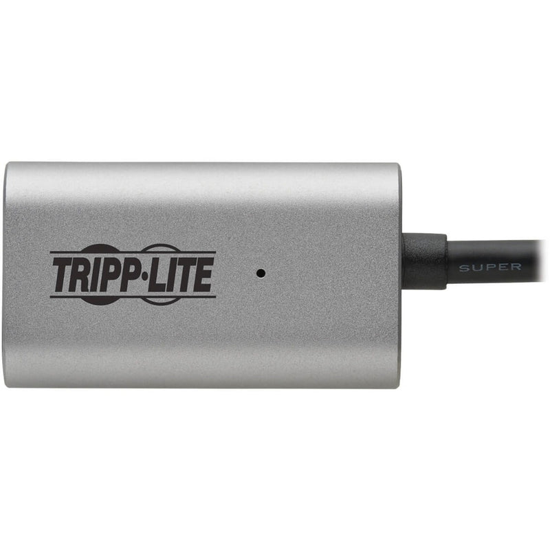 View of Tripp Lite signal booster showing LED indicator and branding