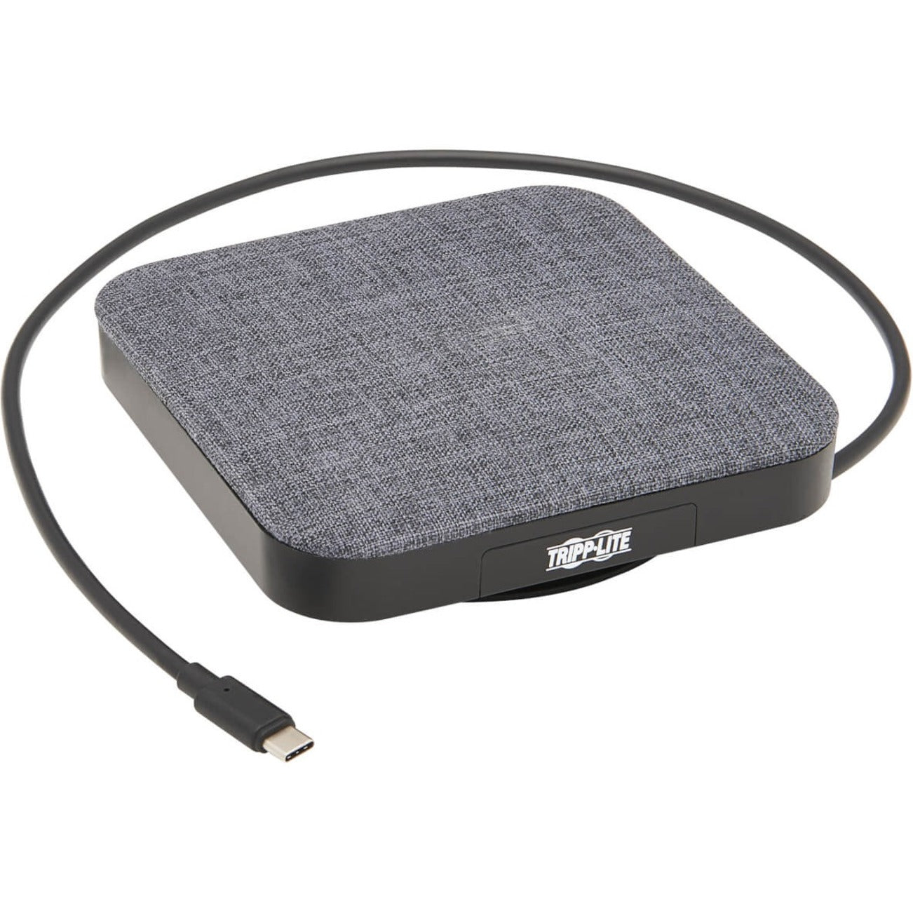 Top angled view of Tripp Lite U442-DOCK17-GY docking station with fabric surface and USB-C cable-alternate-image1