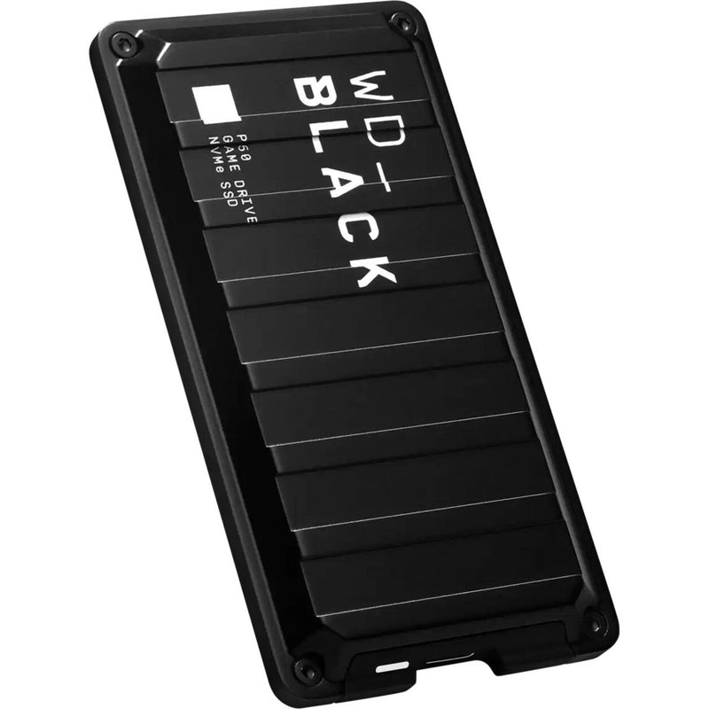 WD_BLACK P50 Game Drive SSD angled view displaying protective chassis design