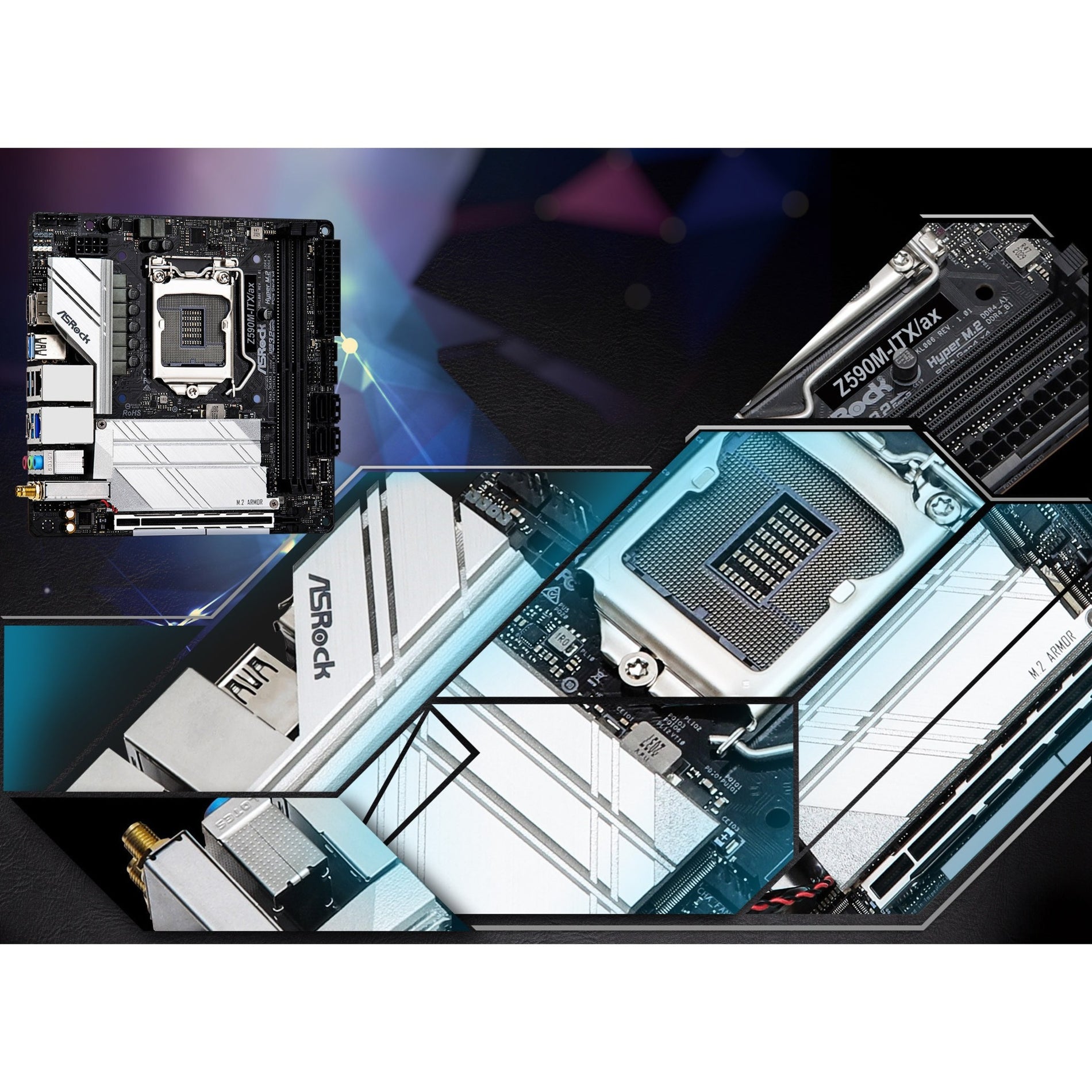 ASRock Z590M-ITX/AX Z590M-ITX/ax Desktop Motherboard, Mini ITX, Intel Chipset, Core i3/i5/i7/i9, 64GB RAM, 3 M.2 Slots, 4 SATA Interfaces