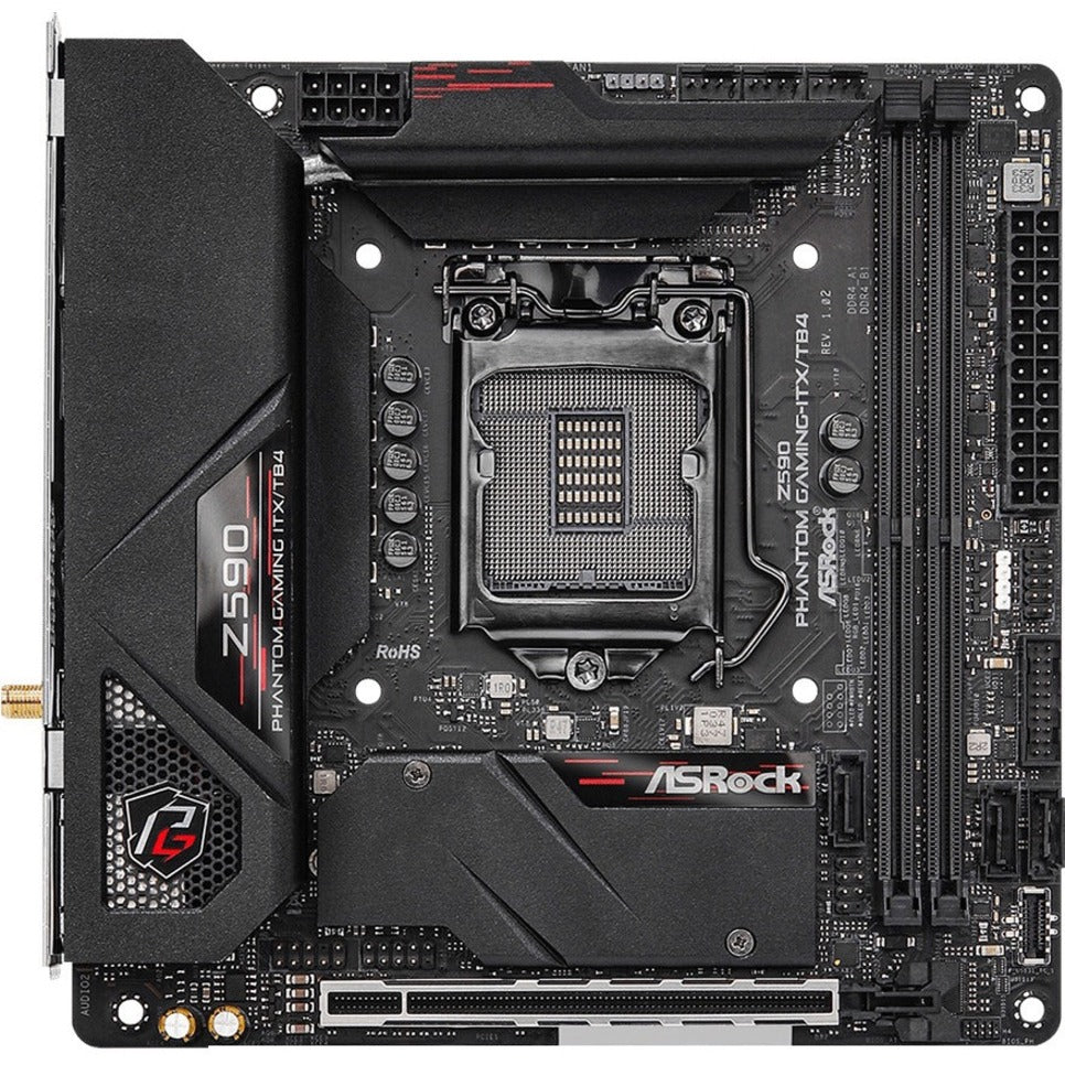 ASRock Z590PHANTOMGAMING-ITX/TB4 Z590 Phantom Gaming-ITX/TB4 Desktop Motherboard, Mini ITX, HDMI, DisplayPort, Thunderbolt 4, USB 3.2 Gen 2, 7.1 Audio, DDR4, Intel Optane Ready