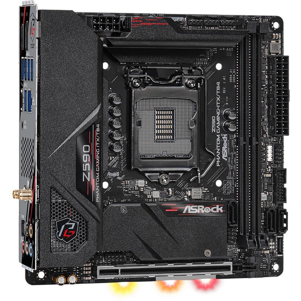 ASRock Z590PHANTOMGAMING-ITX/TB4 Z590 Phantom Gaming-ITX/TB4 Desktop Motherboard, Mini ITX, HDMI, DisplayPort, Thunderbolt 4, USB 3.2 Gen 2, 7.1 Audio, DDR4, Intel Optane Ready