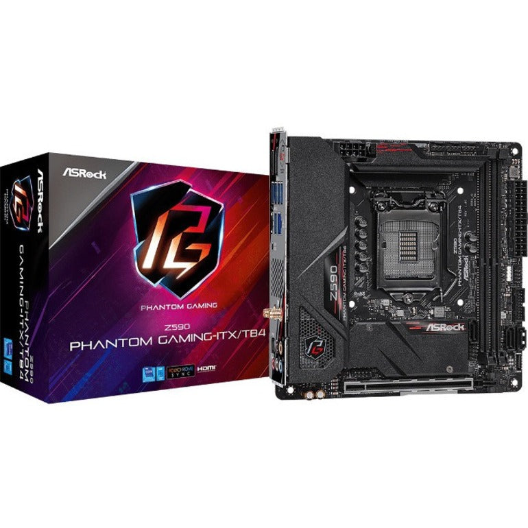 ASRock Z590PHANTOMGAMING-ITX/TB4 Z590 Phantom Gaming-ITX/TB4 Desktop Motherboard, Mini ITX, HDMI, DisplayPort, Thunderbolt 4, USB 3.2 Gen 2, 7.1 Audio, DDR4, Intel Optane Ready