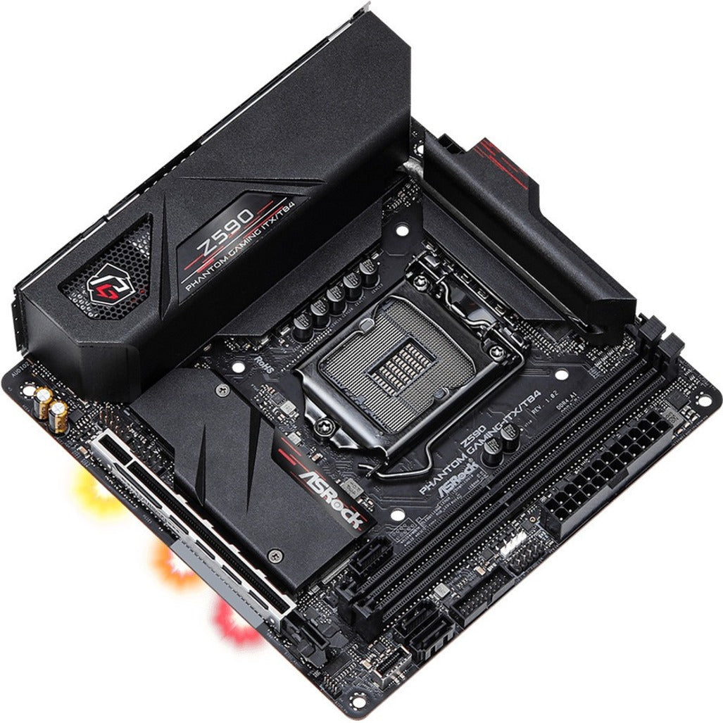 ASRock Z590PHANTOMGAMING-ITX/TB4 Z590 Phantom Gaming-ITX/TB4 Desktop Motherboard, Mini ITX, HDMI, DisplayPort, Thunderbolt 4, USB 3.2 Gen 2, 7.1 Audio, DDR4, Intel Optane Ready