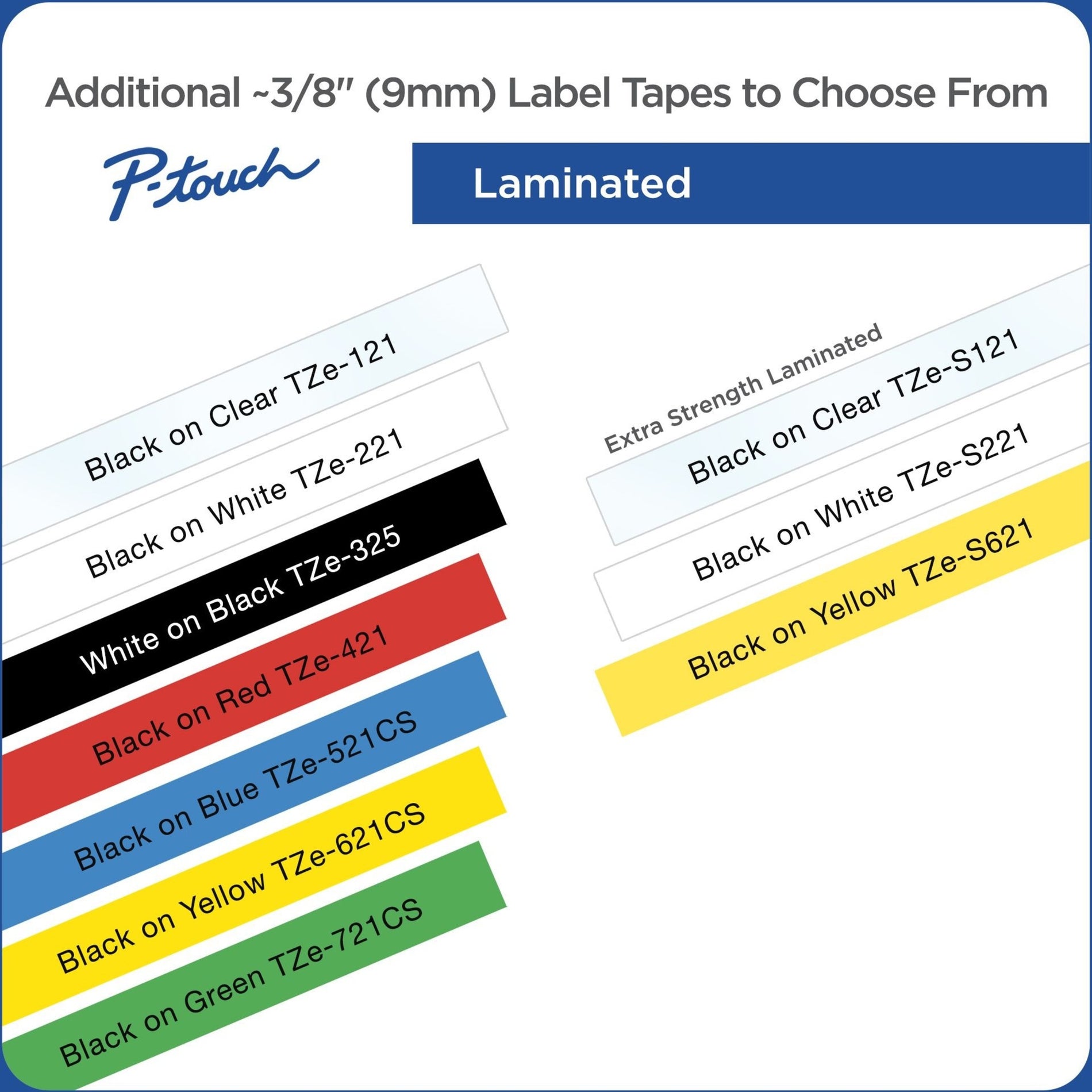 Brother TZE521CS P-touch Label Tape, 0.35" x 26.2', Black on Blue, Easy Peel, Fade Resistant, Water Resistant