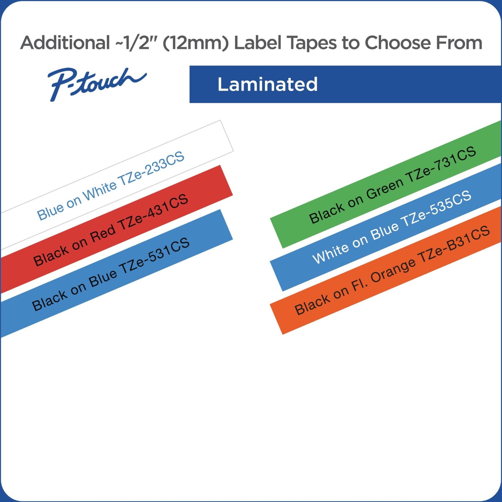 Brother TZE531CS Etikettape 0.47 "x 26.2 ' Zwart op Blauw Gemakkelijk te verwijderen Bestendig tegen vervaging Bestendig tegen vlekken.