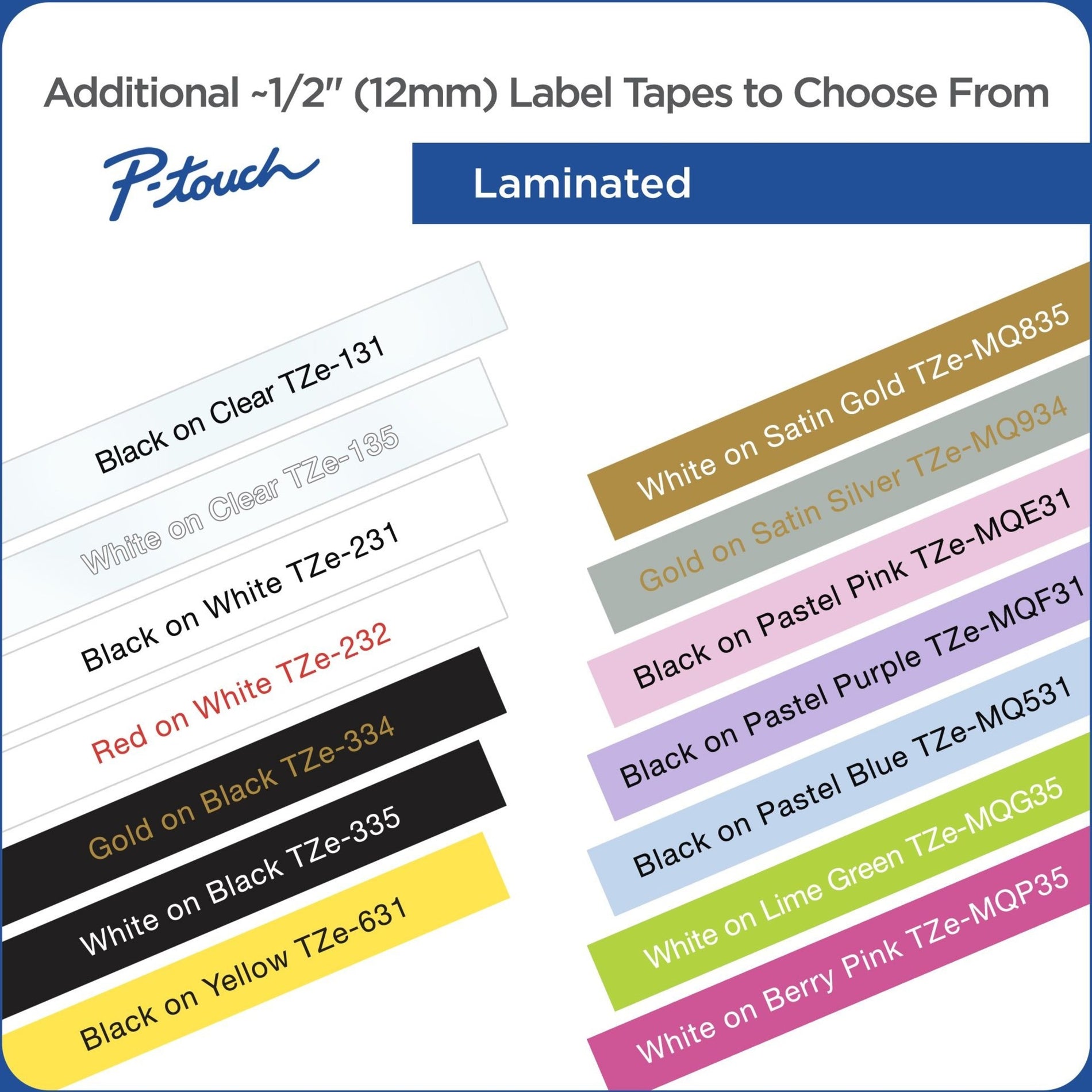 Showcase of standard laminated P-touch label tape color combinations-alternate-image3