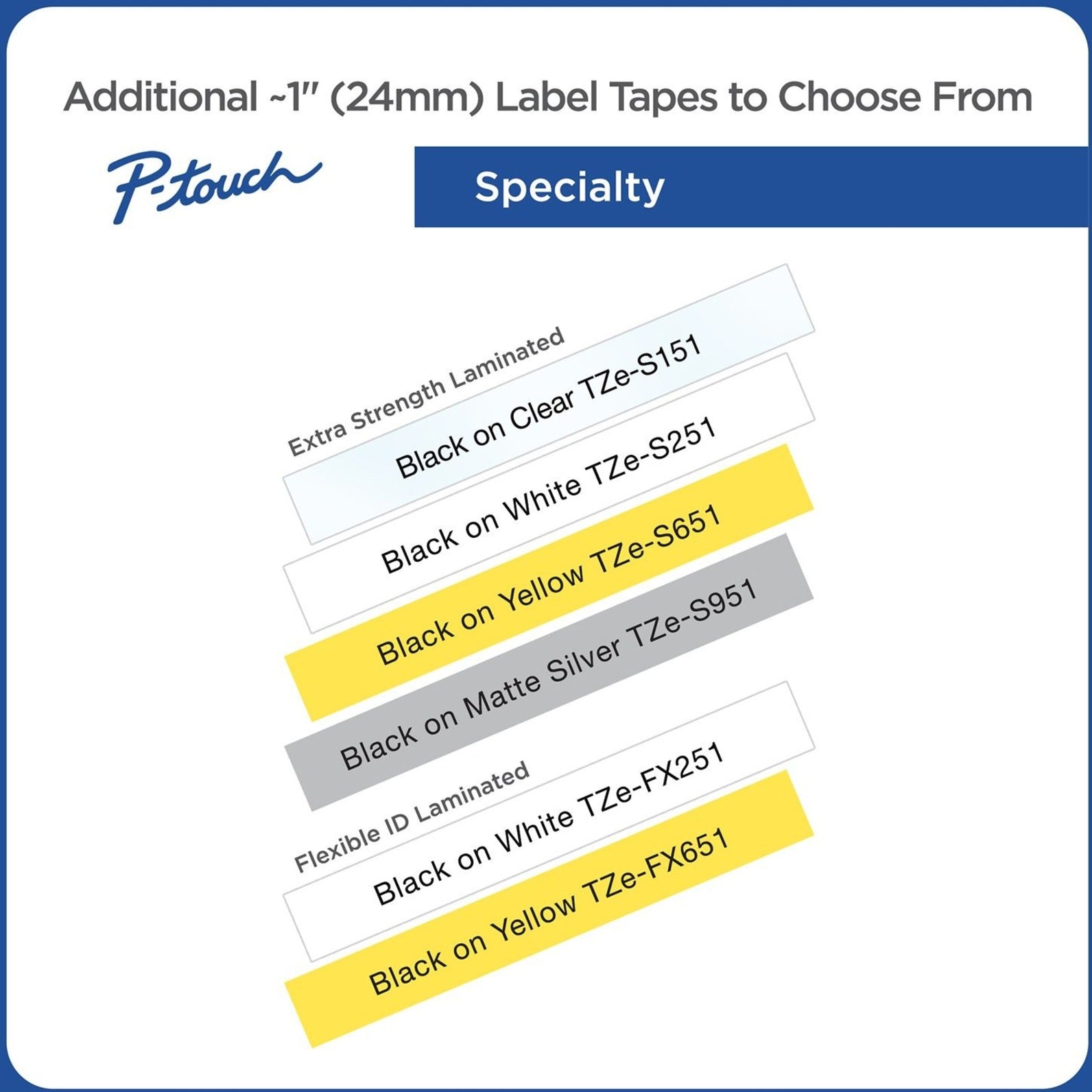 Brother TZE-551CS TZe-551CS, 0.94" x 26.2' Black on Blue Laminated Label Tape, Easy Peel, Fade Resistant, Smudge Proof