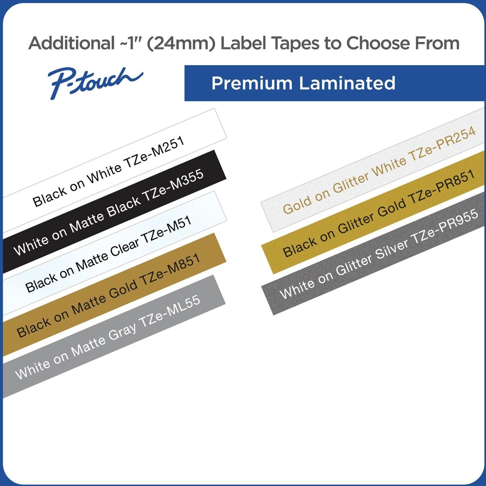 Brother TZ-551CS TZe-551CS 0.94" x 26.2' Zwart op Blauw Gelamineerd Label Tape Eenvoudig Te Schillen Vervaagt Niet Veegvast