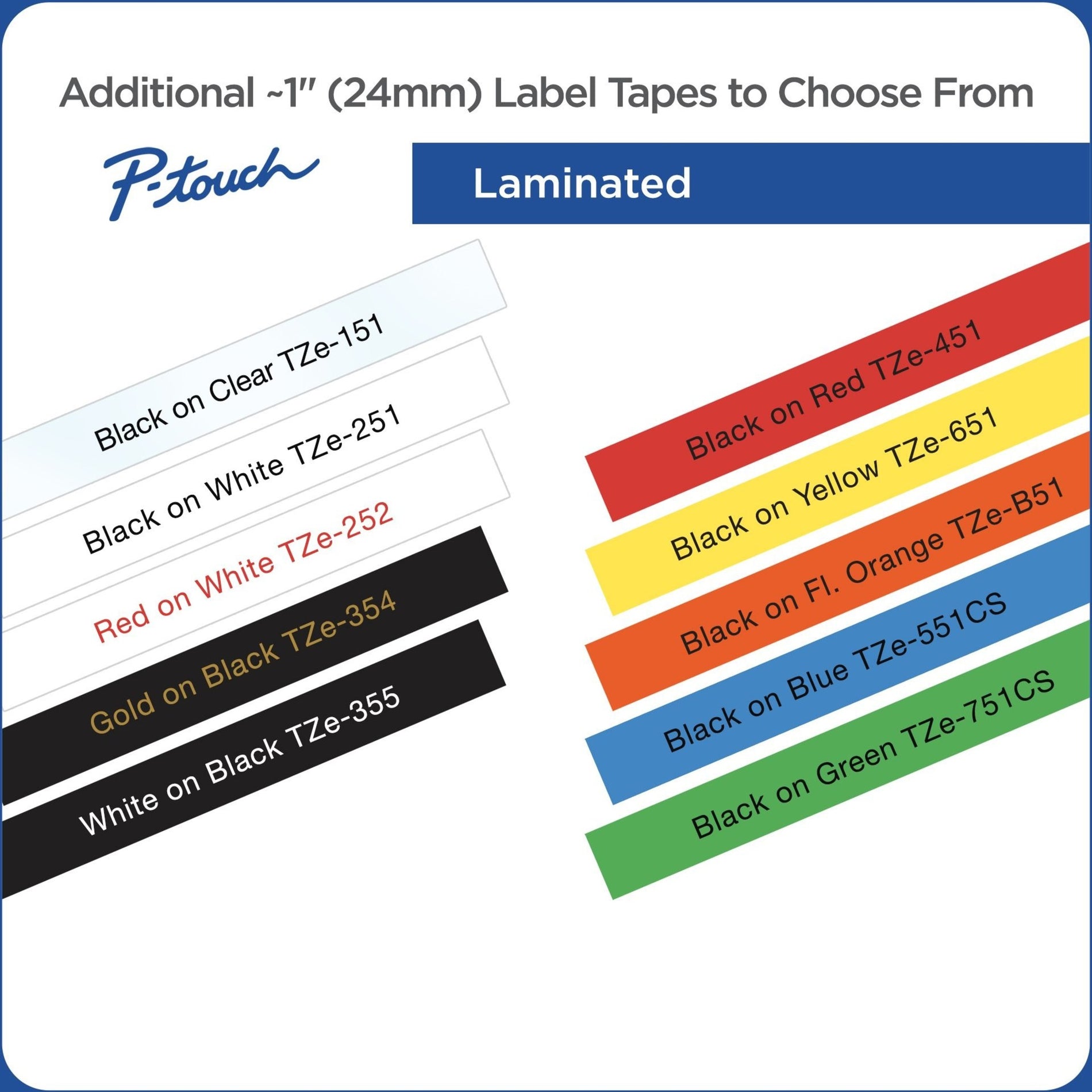 Brother TZ-551CS TZe-551CS 0.94" x 26.2' Zwart op Blauw Gelamineerd Label Tape Eenvoudig Te Schillen Vervaagt Niet Veegvast