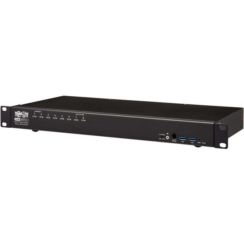 Angled view showing rack mount capability of KVM switch