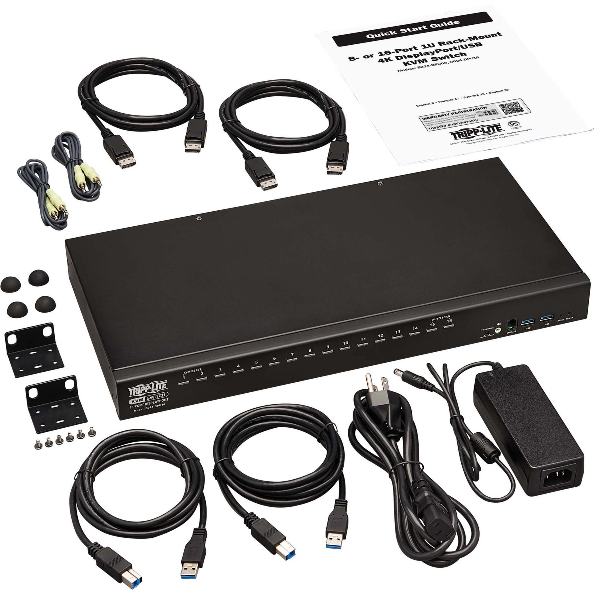 Tripp Lite B024-DPU16 16-Porta DisplayPort/USB KVM Switch 4K 60Hz Compliant TAA