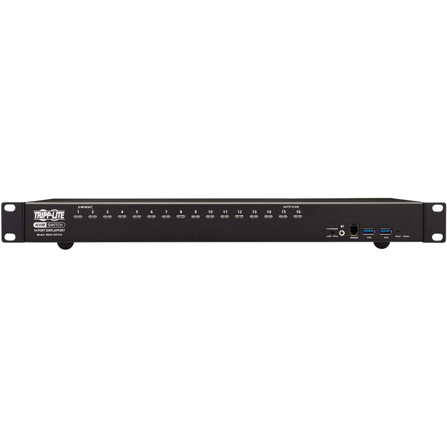 Horizontal view of B024-DPU16 KVM switch front panel with control buttons and indicators-alternate-image2