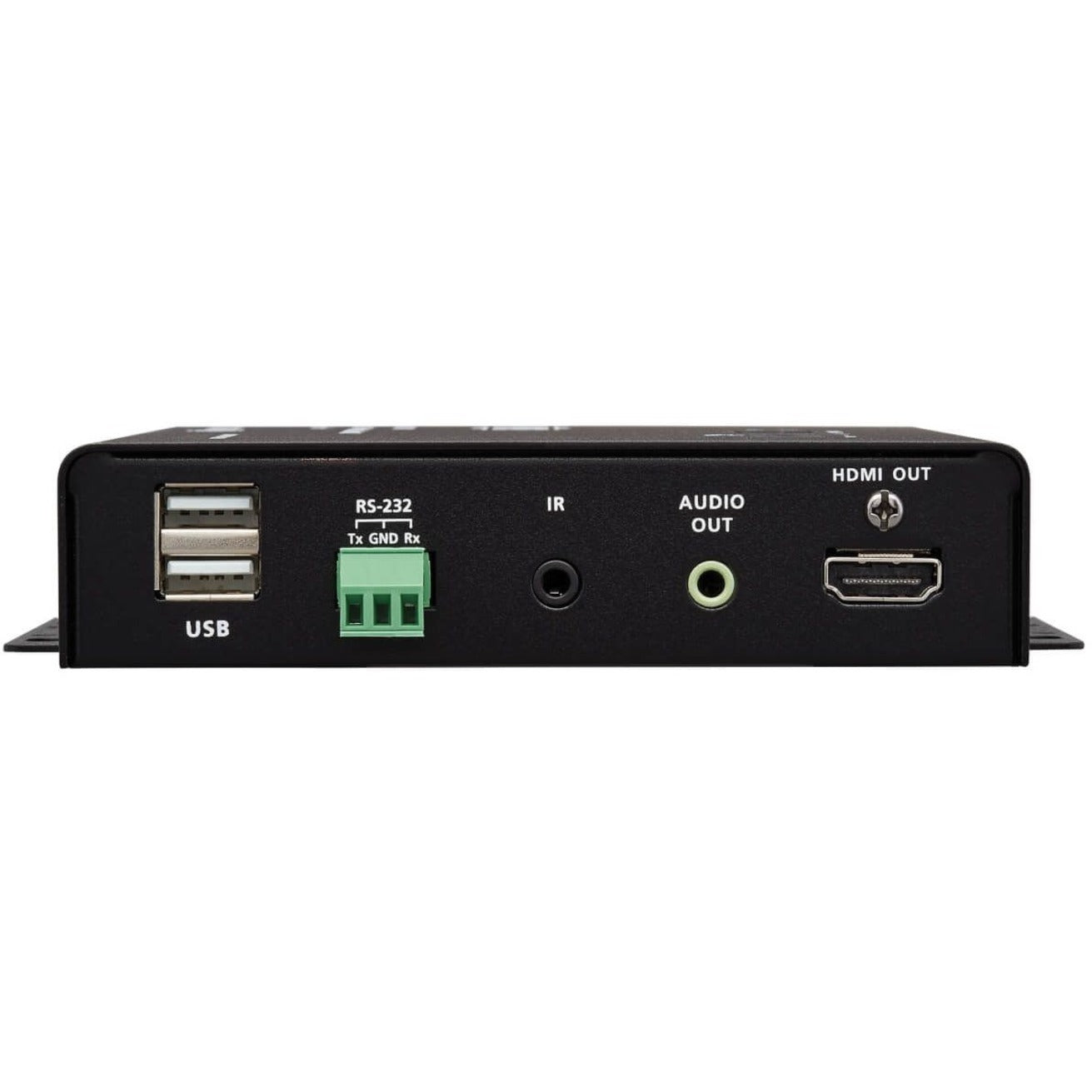 Close-up view of Tripp Lite B162-001-POE connectivity ports including USB, RS-232, audio, and HDMI connections-alternate-image3