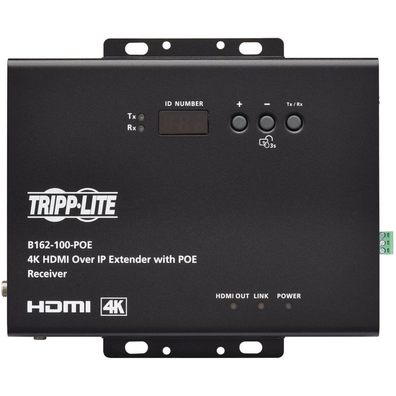 Top view of Tripp Lite B162-001-POE showing LED display, control buttons, and status indicators