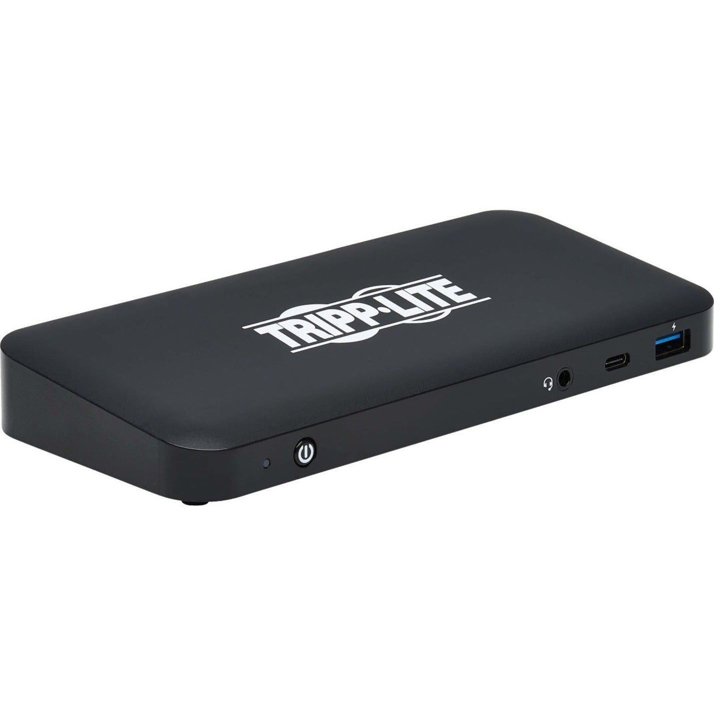 Top view of Tripp Lite U442-DOCK8-B USB-C docking station in black with logo-alternate-image1