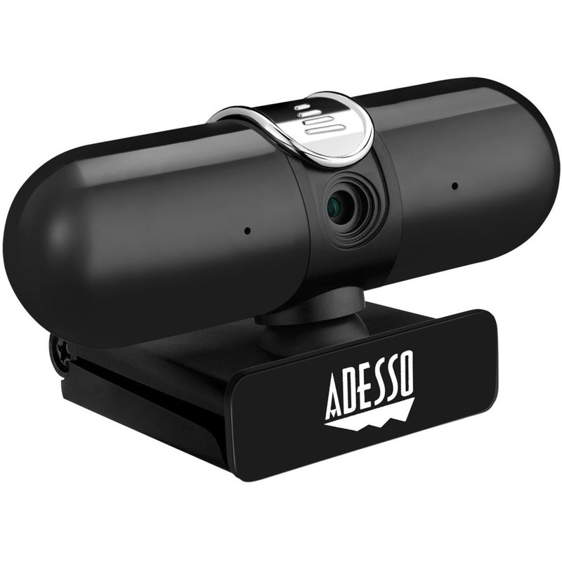 Angled view of Adesso CyberTrack H7 webcam showing lens and mounting system