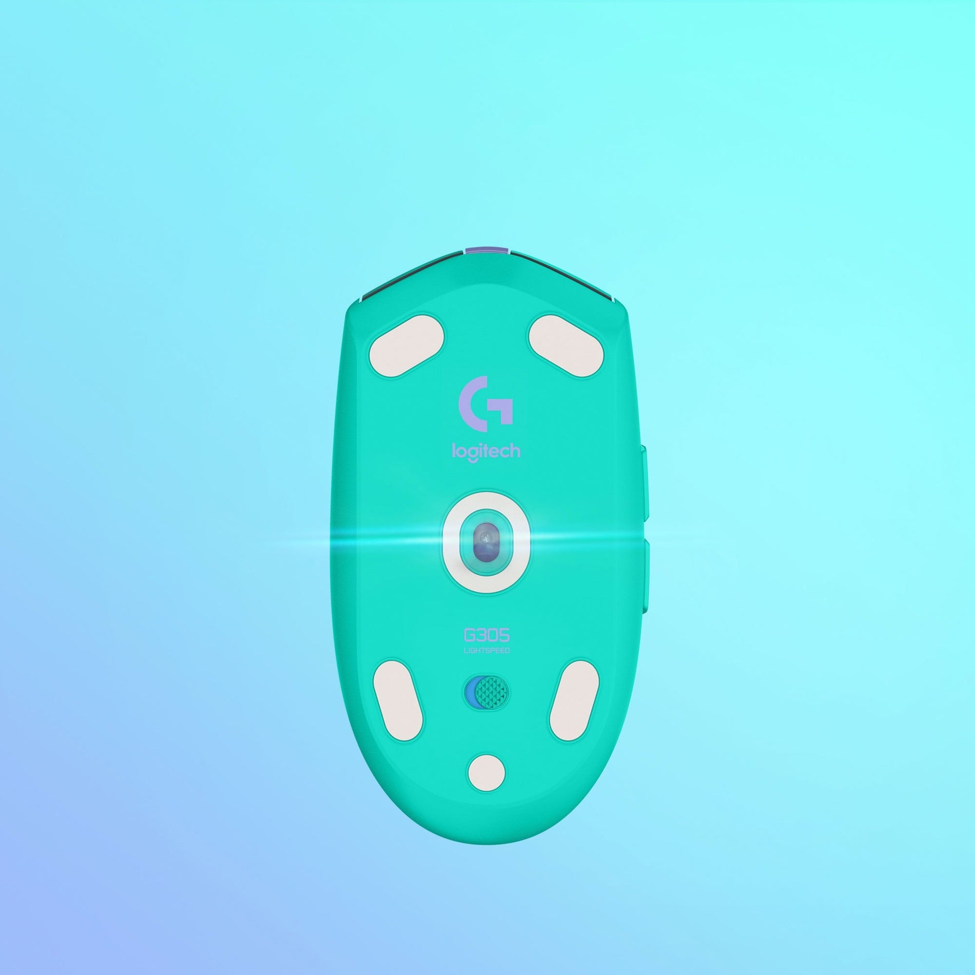 Bottom view of Logitech G305 gaming mouse showing sensor and glide pads-alternate-image2