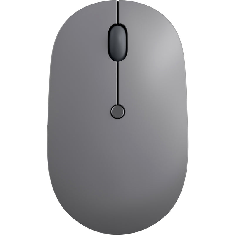 Top view of Lenovo Go USB-C wireless mouse in storm grey with minimalist button design