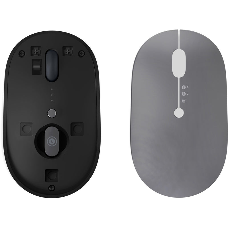 Split view of Lenovo Go Wireless Mouse showing top and bottom surfaces