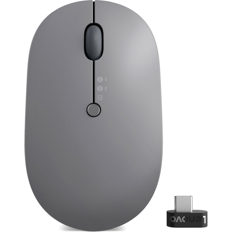 Lenovo Go Wireless Mouse with USB-C charging dongle displayed