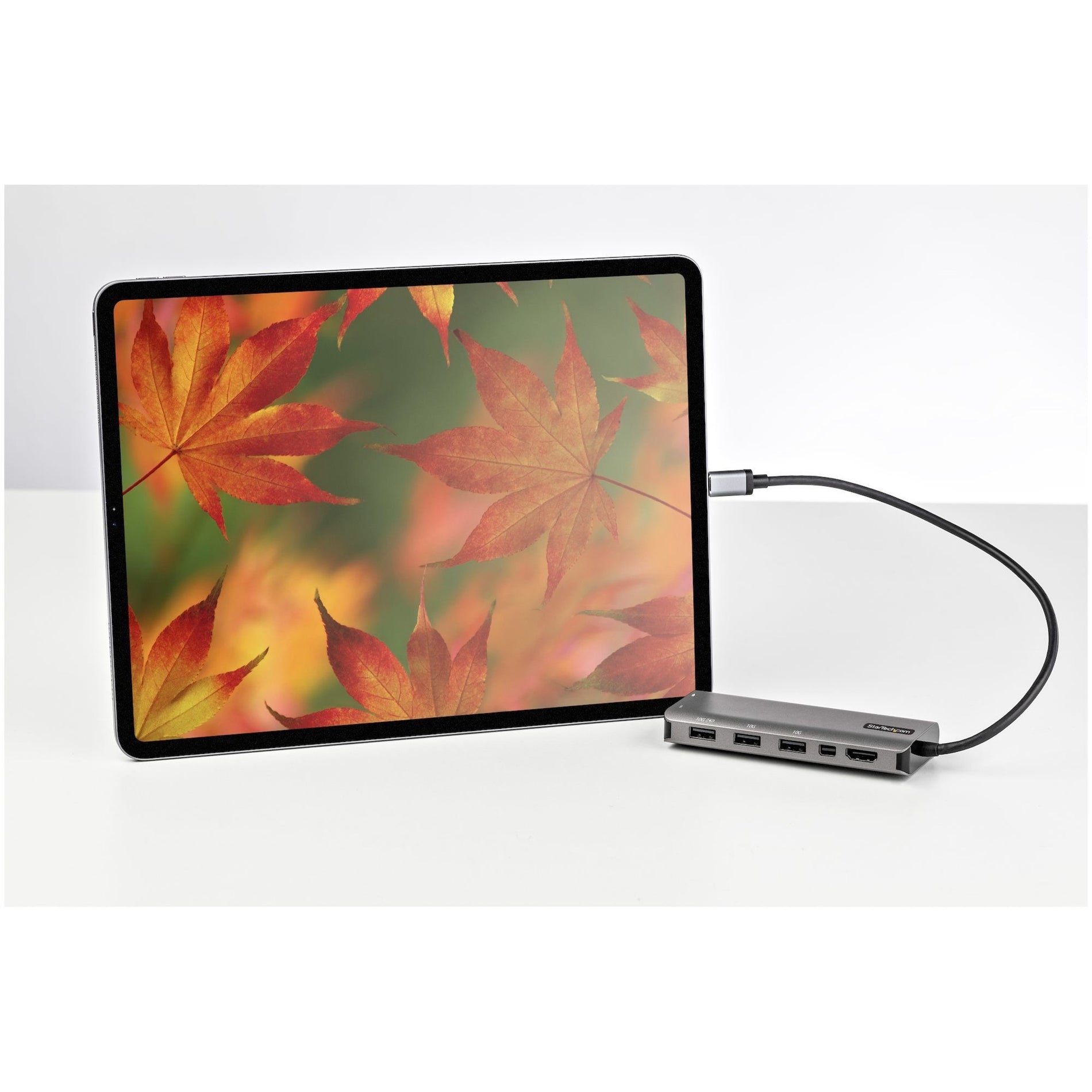 StarTech.com docking station connected to tablet displaying 4K autumn leaves image-alternate-image6