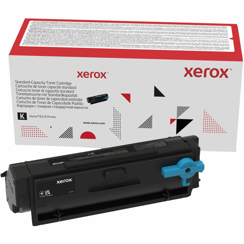 Xerox 006R04376 Standard Yield Black Toner Cartridge with packaging and product view showing distinctive blue release lever