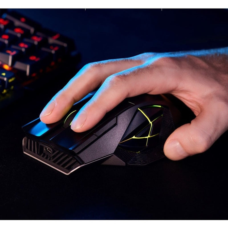 ROG Spatha X in use during gaming with RGB lighting effects