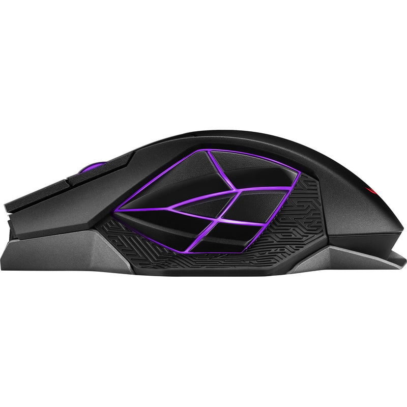 Side view of ROG Spatha X showing angular design and RGB lighting pattern