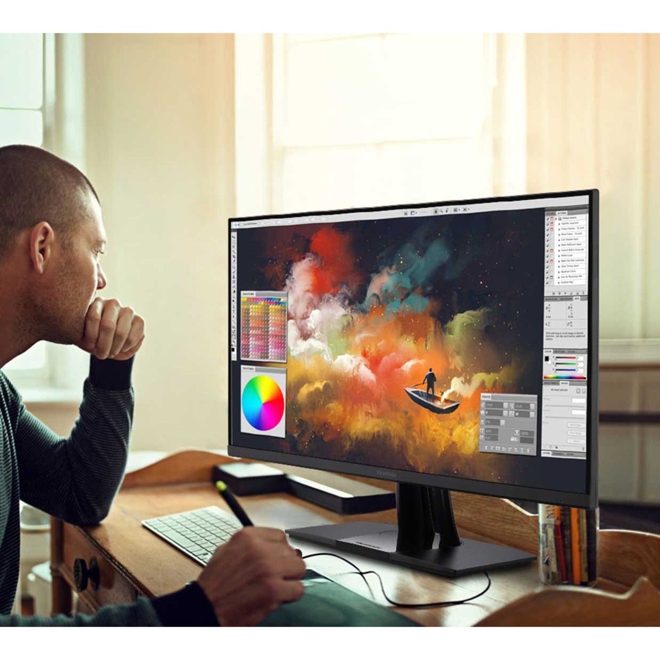 شاشة عرض ViewSonic VP2756-4K LCD عريضة، 27 بوصة 4K UHD شاشة احترافية لتصميم الجرافيك مع USB-C، دقة 3840 × 2160