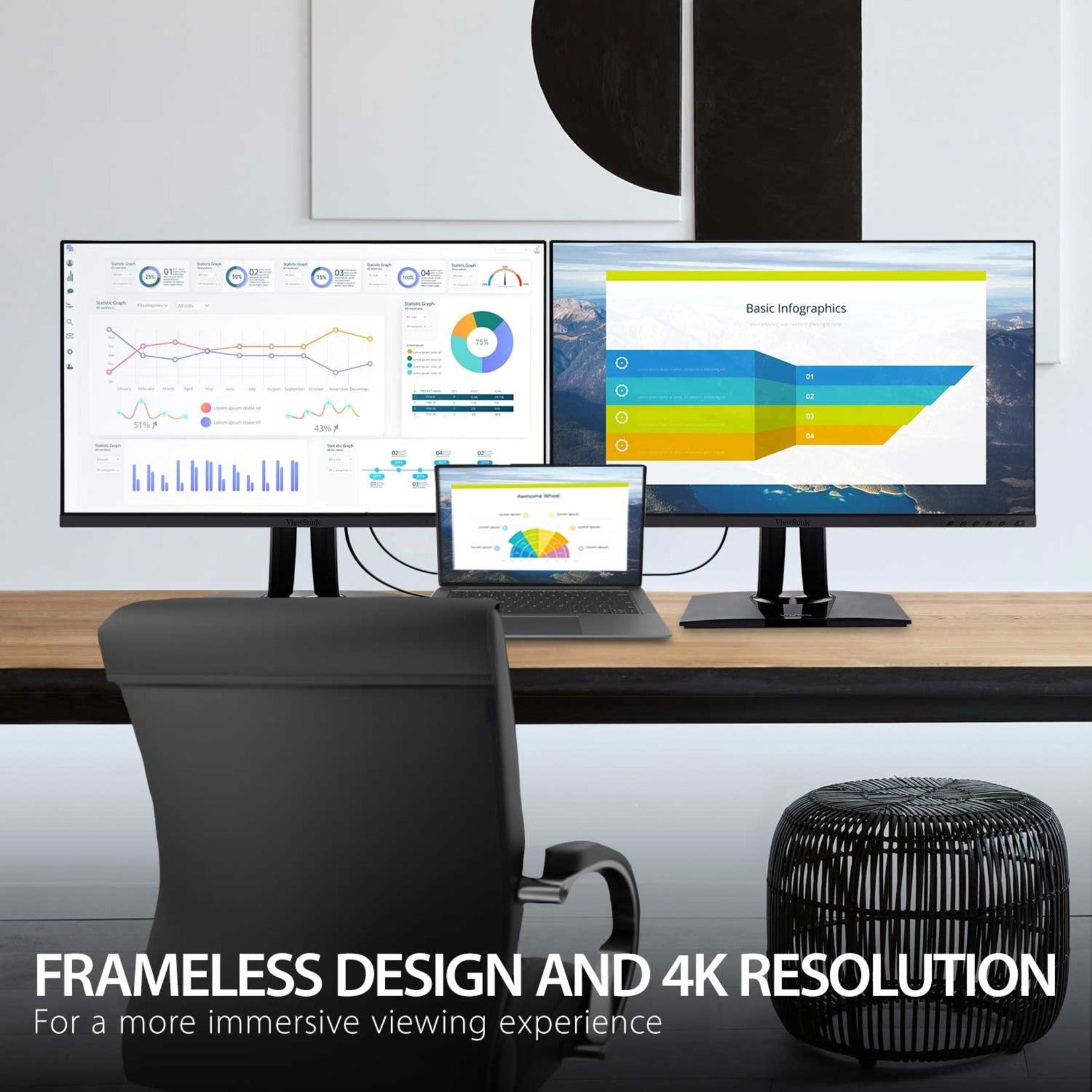 شاشة عرض ViewSonic VP2756-4K LCD عريضة، 27 بوصة 4K UHD شاشة احترافية لتصميم الجرافيك مع USB-C، دقة 3840 × 2160