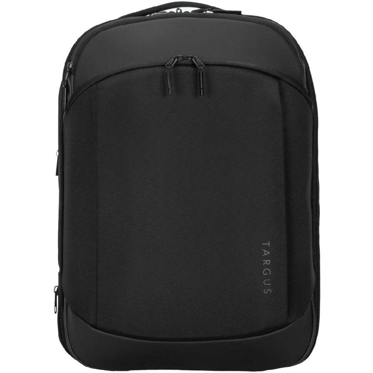 Direct front view of Targus laptop backpack showing vertical design elements-alternate-image2