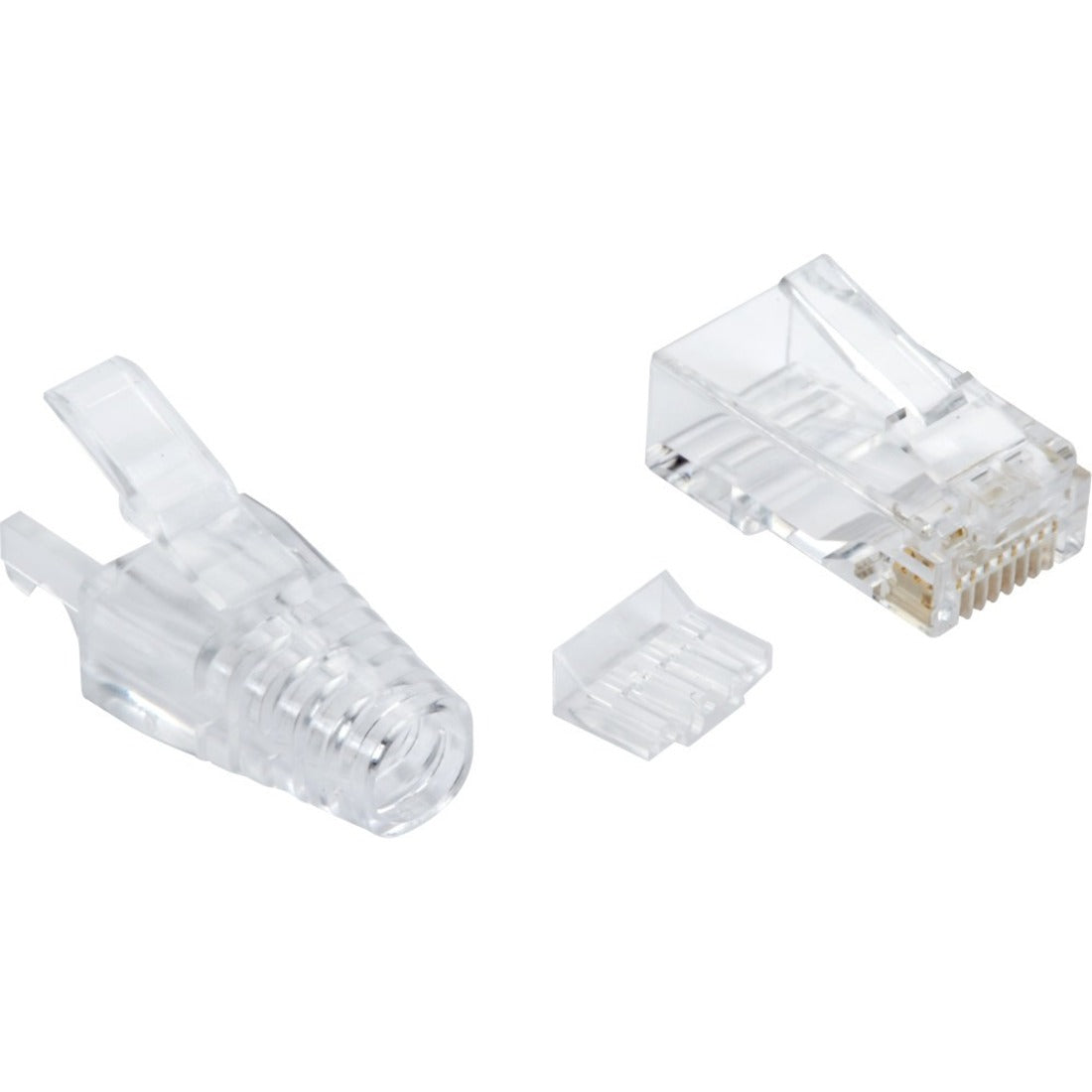 Black Box FMTP6A-CL-100PAK Network Connector, CAT6A RJ45 Plugs, Unshielded, Clear Snagless Strain Relief Boots, 100 Pack
