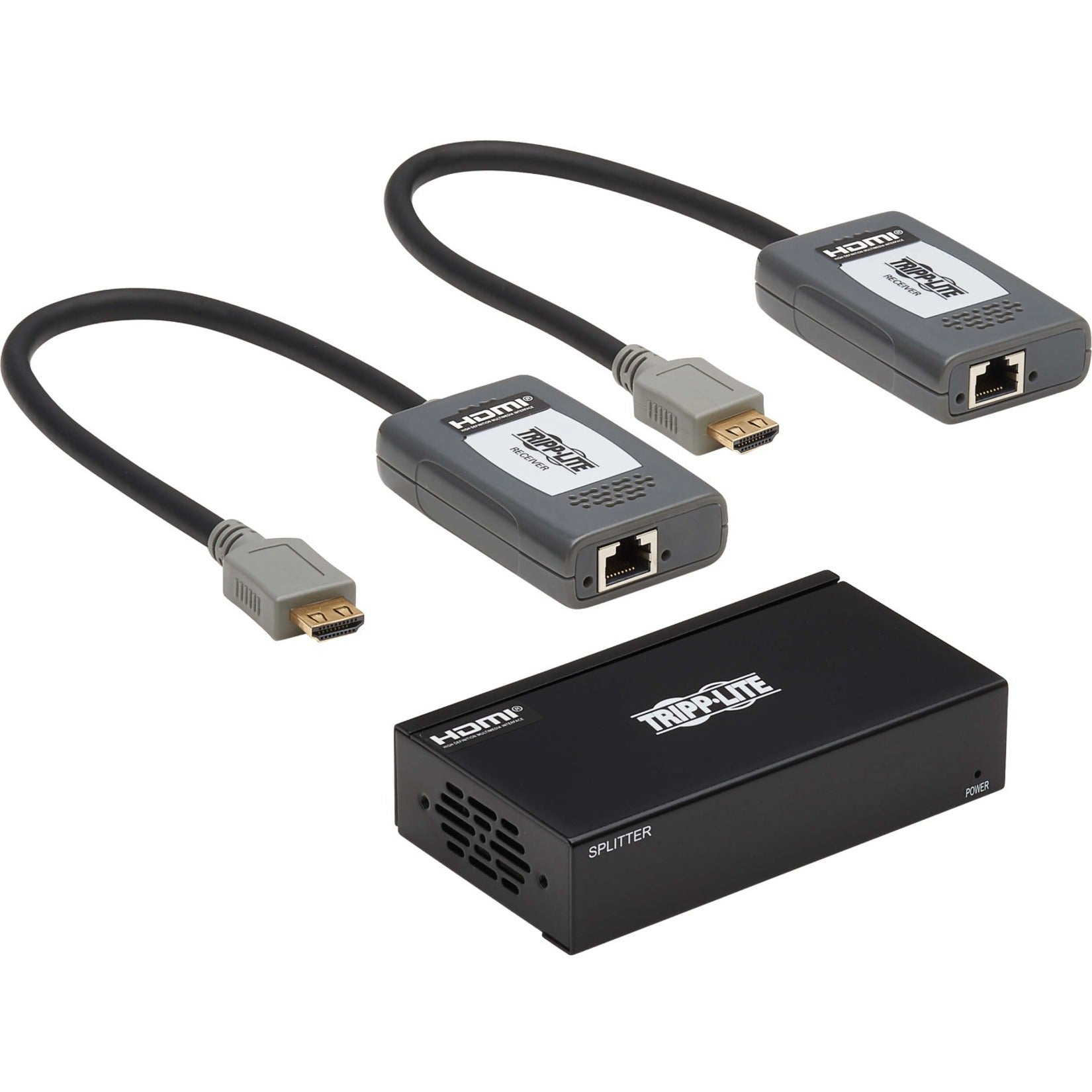 Full set of Tripp Lite B127A-002-BHPH2 HDMI distribution system including splitter and receivers-alternate-image1