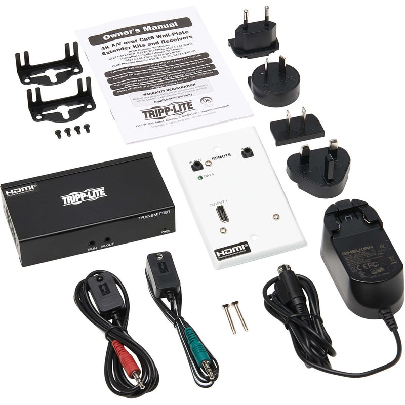 Complete package contents including transmitter, receiver, accessories, and documentation