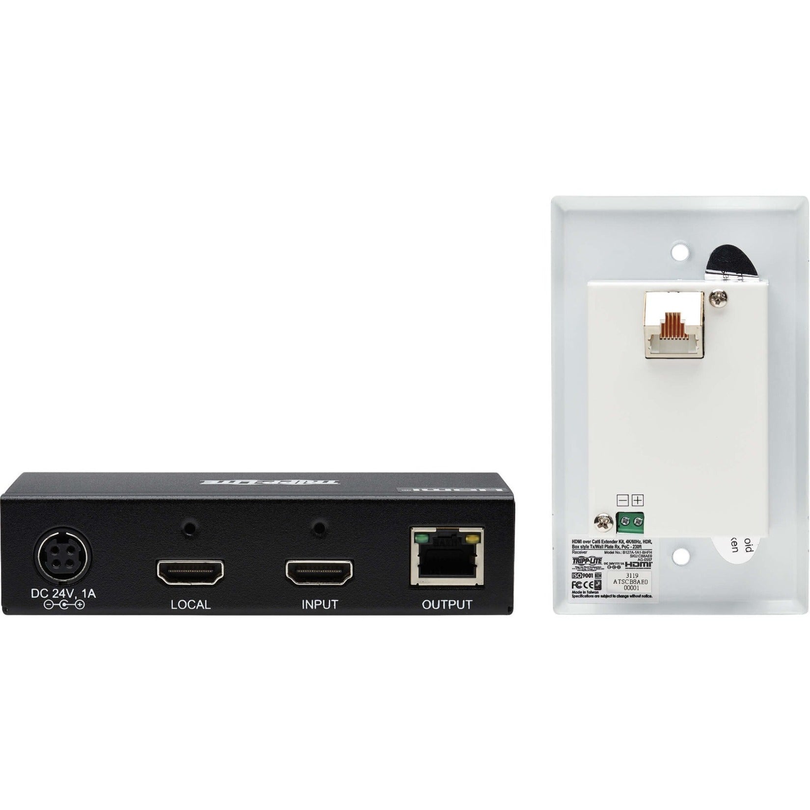 Tripp Lite B127A-1A1-BHFH Video Extender Transmitter/Receiver 4K UHD 1 Year Warranty TAA Compliant HDMI In/Out RJ-45 Category 6 230 ft Operating Distance