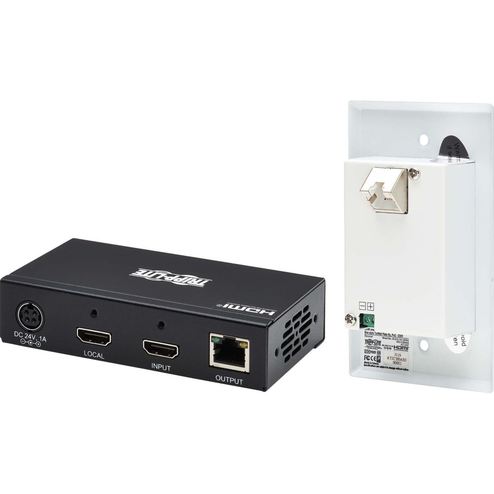 Tripp Lite B127A-1A1-BHFH Video Extender Transmitter/Receiver, 4K UHD, 1 Year Warranty, TAA Compliant, HDMI In/Out, RJ-45, Category 6, 230 ft Operating Distance