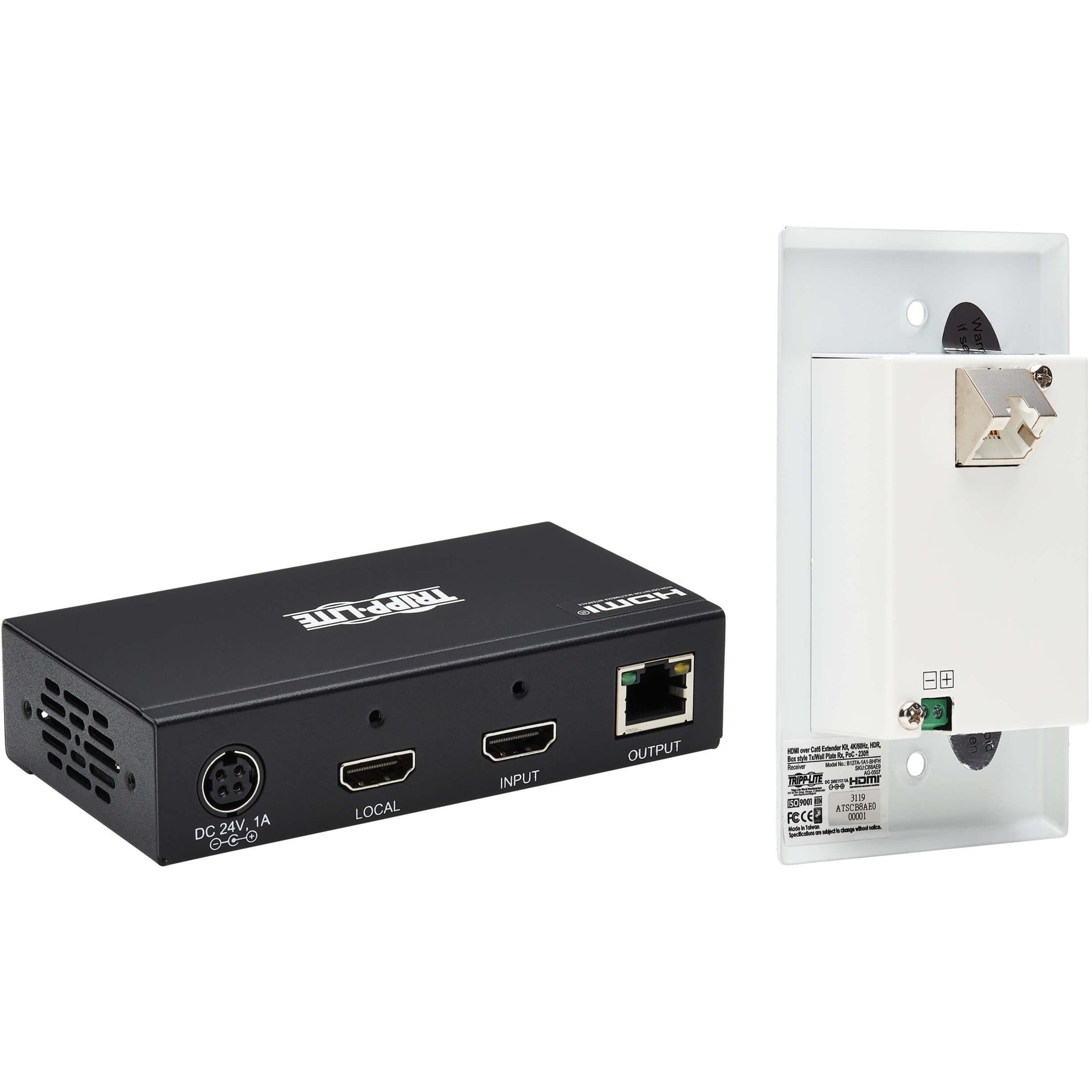 Tripp Lite B127A-1A1-BHFH Video Extender Zender/Ontvanger 4K UHD 1 Jaar Garantie TAA Conform HDMI In/Uit RJ-45 Categorie 6 230 ft Bedrijfsafstand.