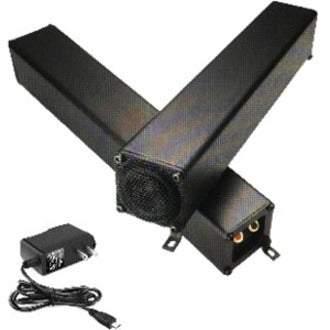 Sharp NEC SP-RM3A active speaker system showing L-shaped black sound bar and power adapter-alternate-image1