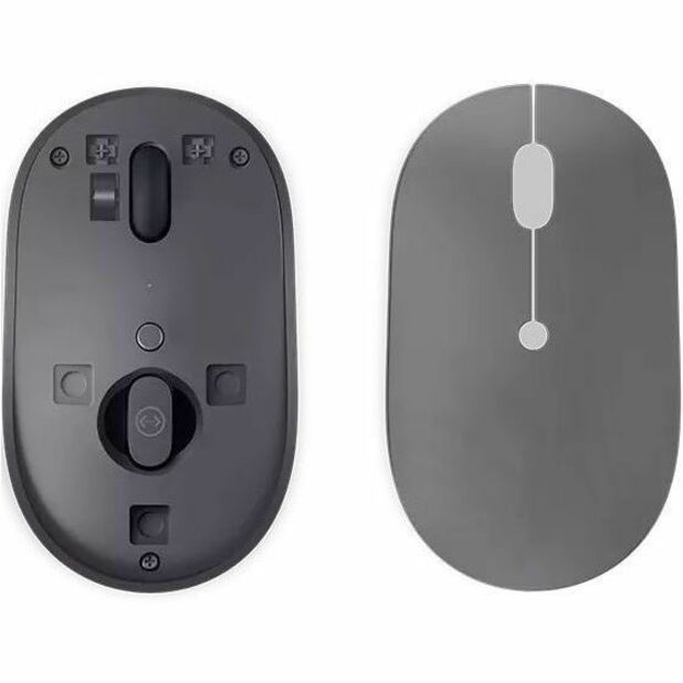 Split view showing top and bottom of Lenovo Go Wireless Mouse with internal components