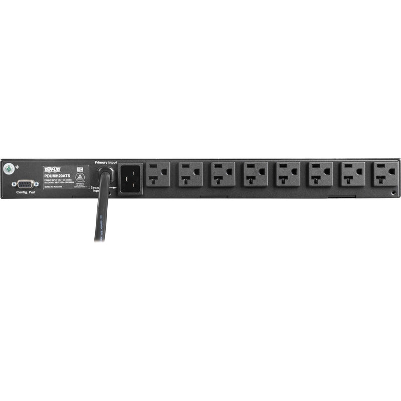 Rear view of PDU showing input connections and configuration ports