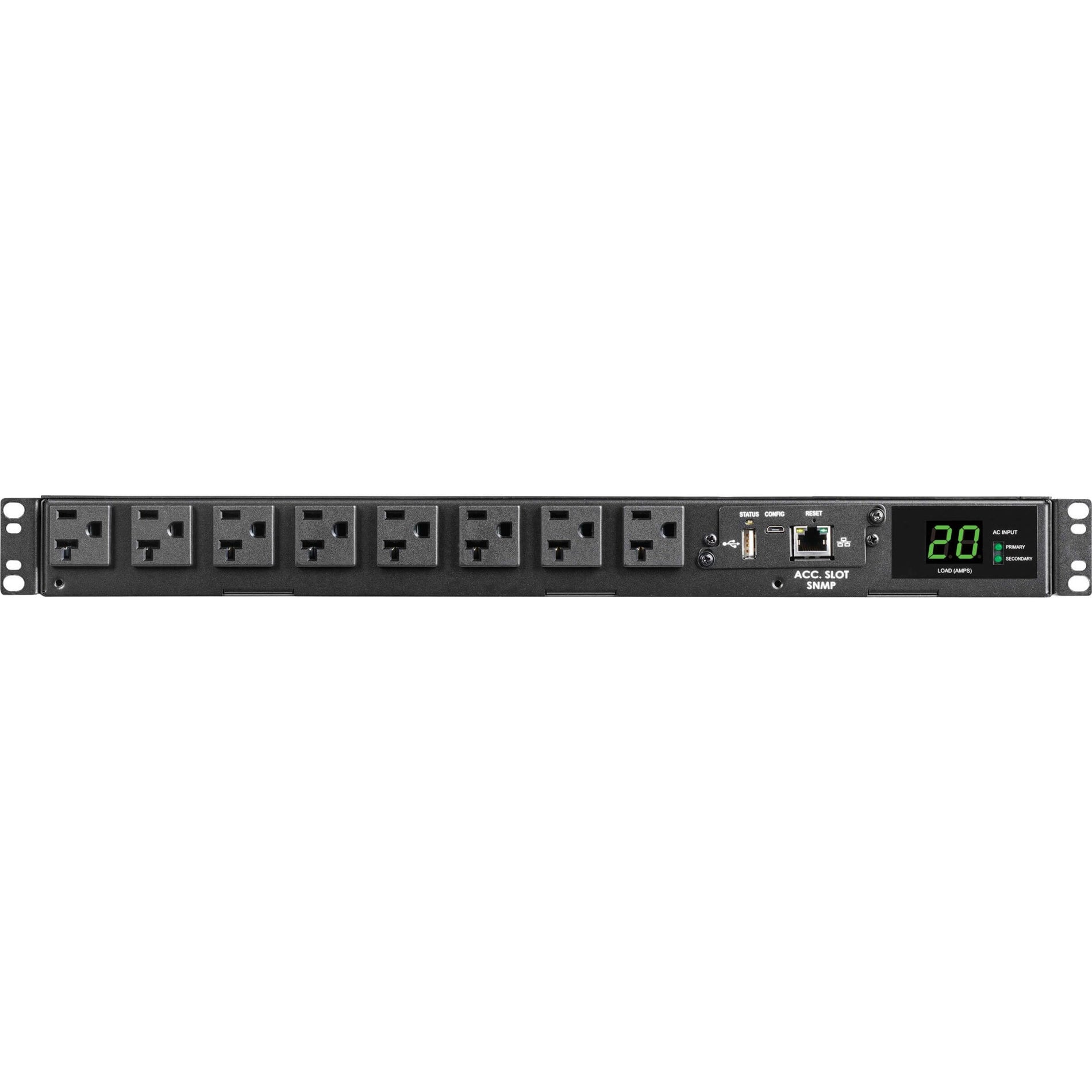 Horizontal view of Tripp Lite PDU showing outlet arrangement and network management interface-alternate-image2