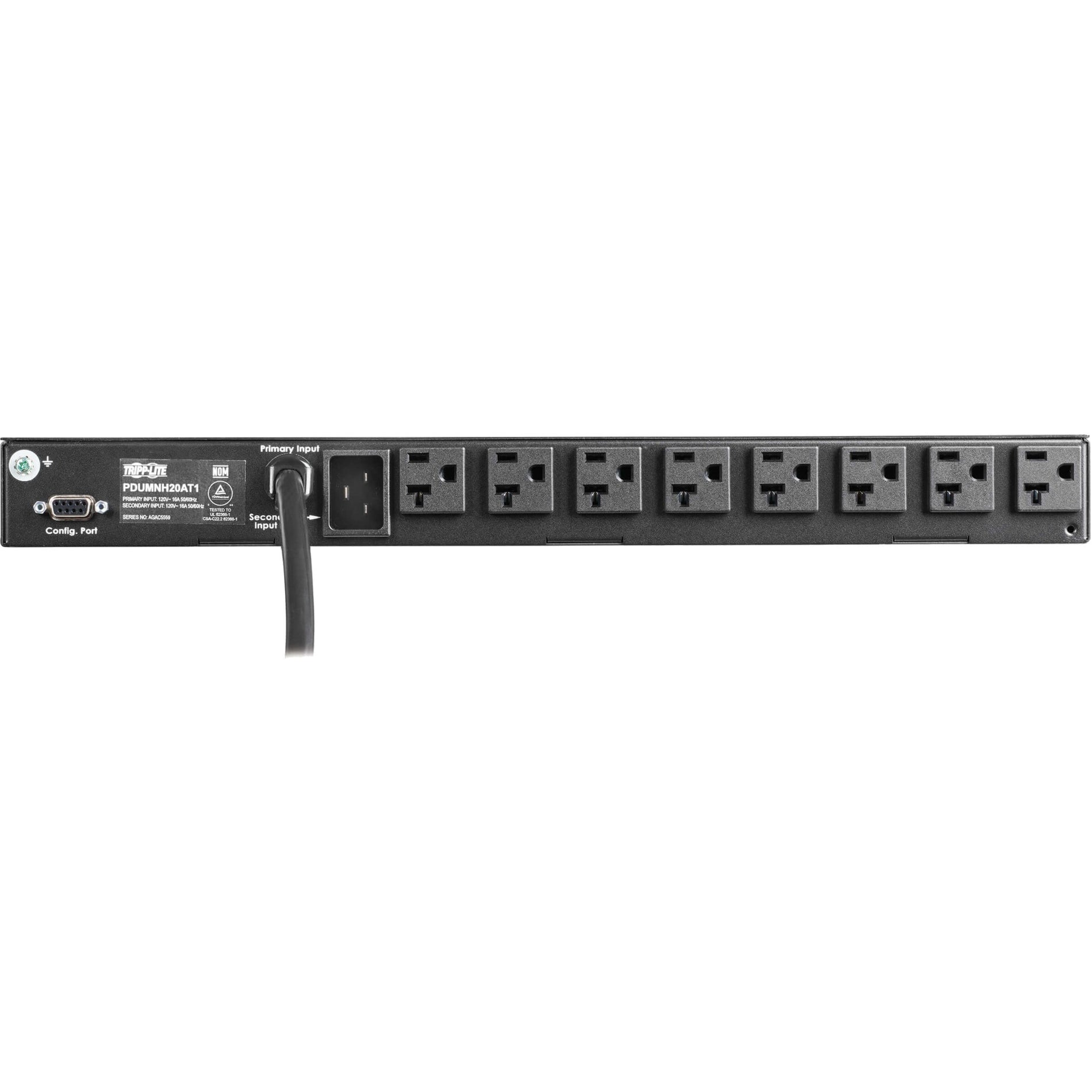 Rear view of PDU showing dual power inputs and configuration port-alternate-image5