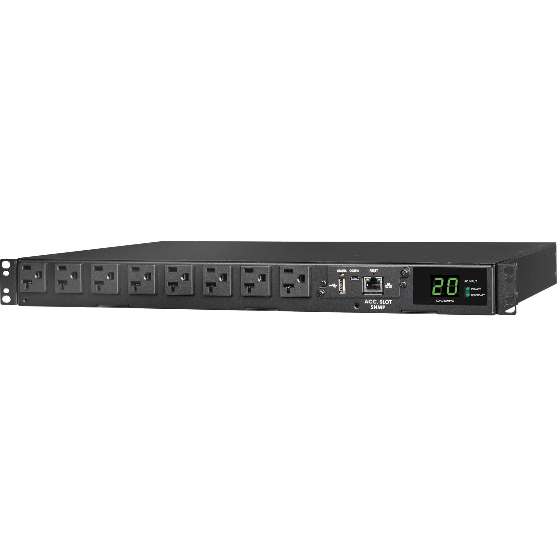 Angled view of Tripp Lite PDU displaying outlets and management interface-alternate-image4