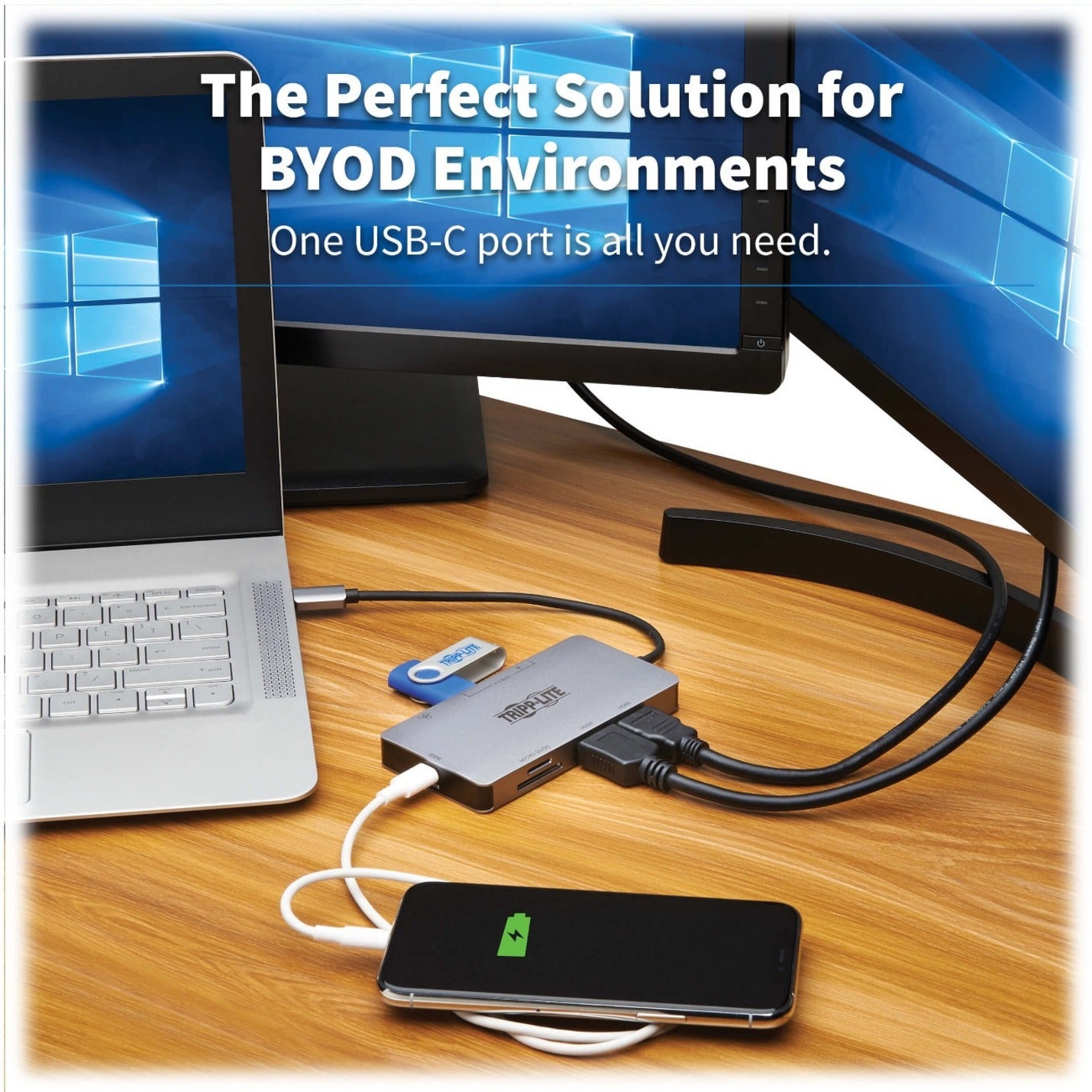 Real-world setup showing docking station connected to laptop and displays in BYOD environment-alternate-image10