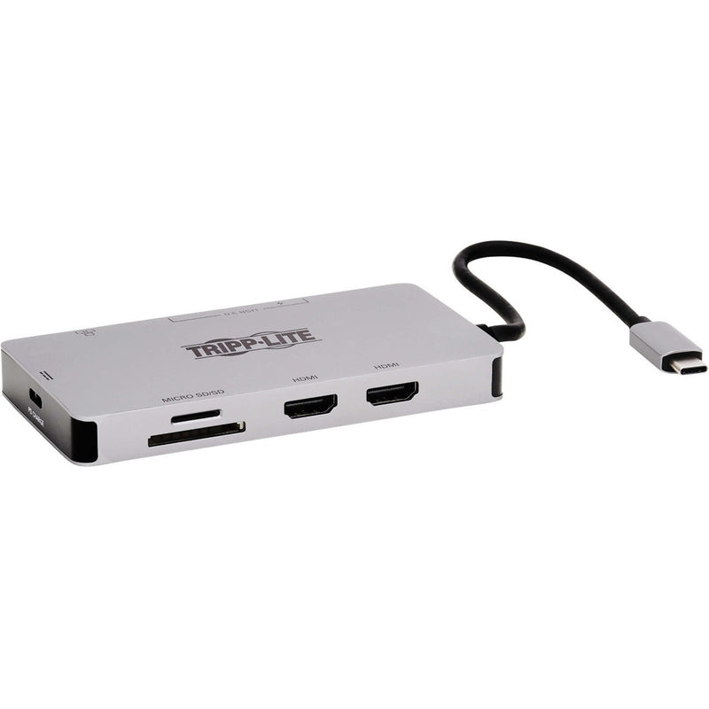 Front view of Tripp Lite U442-DOCK8G-GG docking station showing HDMI ports and card reader slots