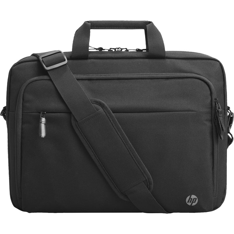 HP Renew Business laptop bag displayed from front view showing multiple compartments and adjustable strap