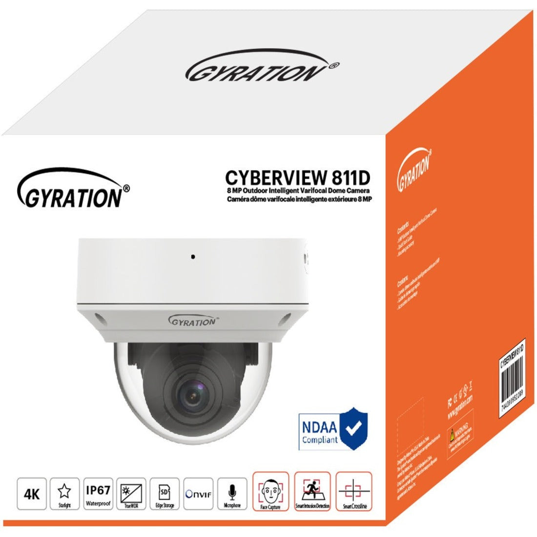 Gyration CYBERVIEW 811D 8 MP Outdoor Intelligent Varifocal Dome Camera, 4.3x Optical Zoom, 3840 x 2160 Video Resolution, Memory Card Storage