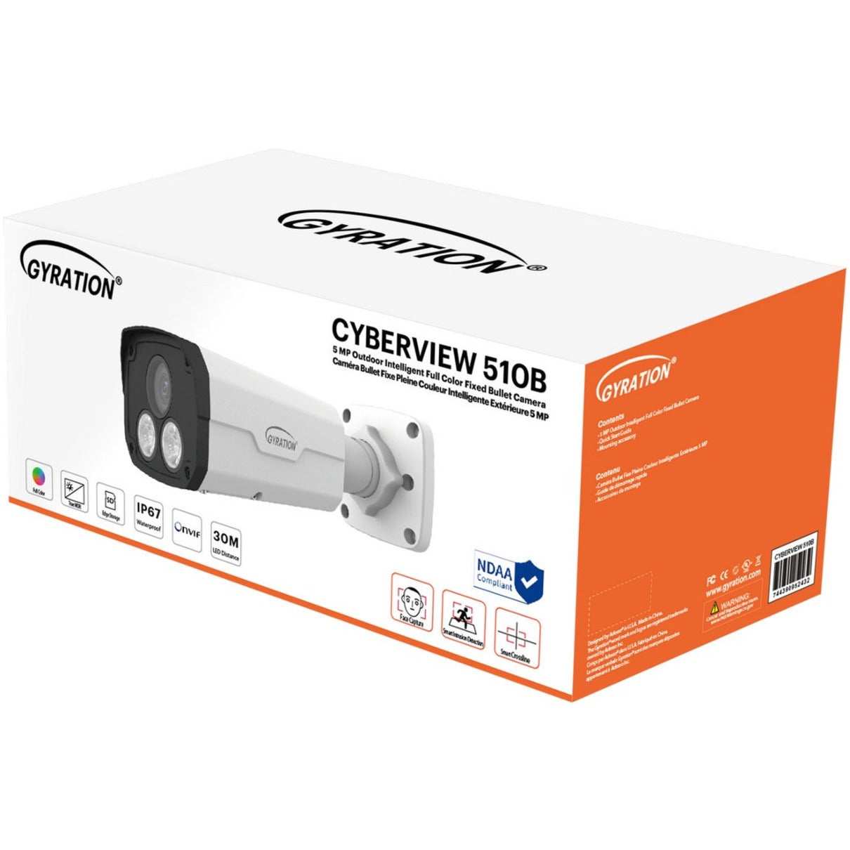 Gyration CYBERVIEW 510B 5 MP Outdoor Intelligent Full Color Fixed Bullet Camera, Ultra HD Video, Wide Dynamic Range, Motion Detection