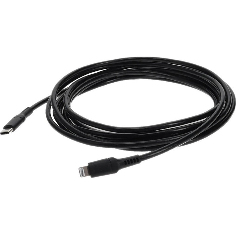 Black USB-C to Lightning cable showing full length with visible connector ends